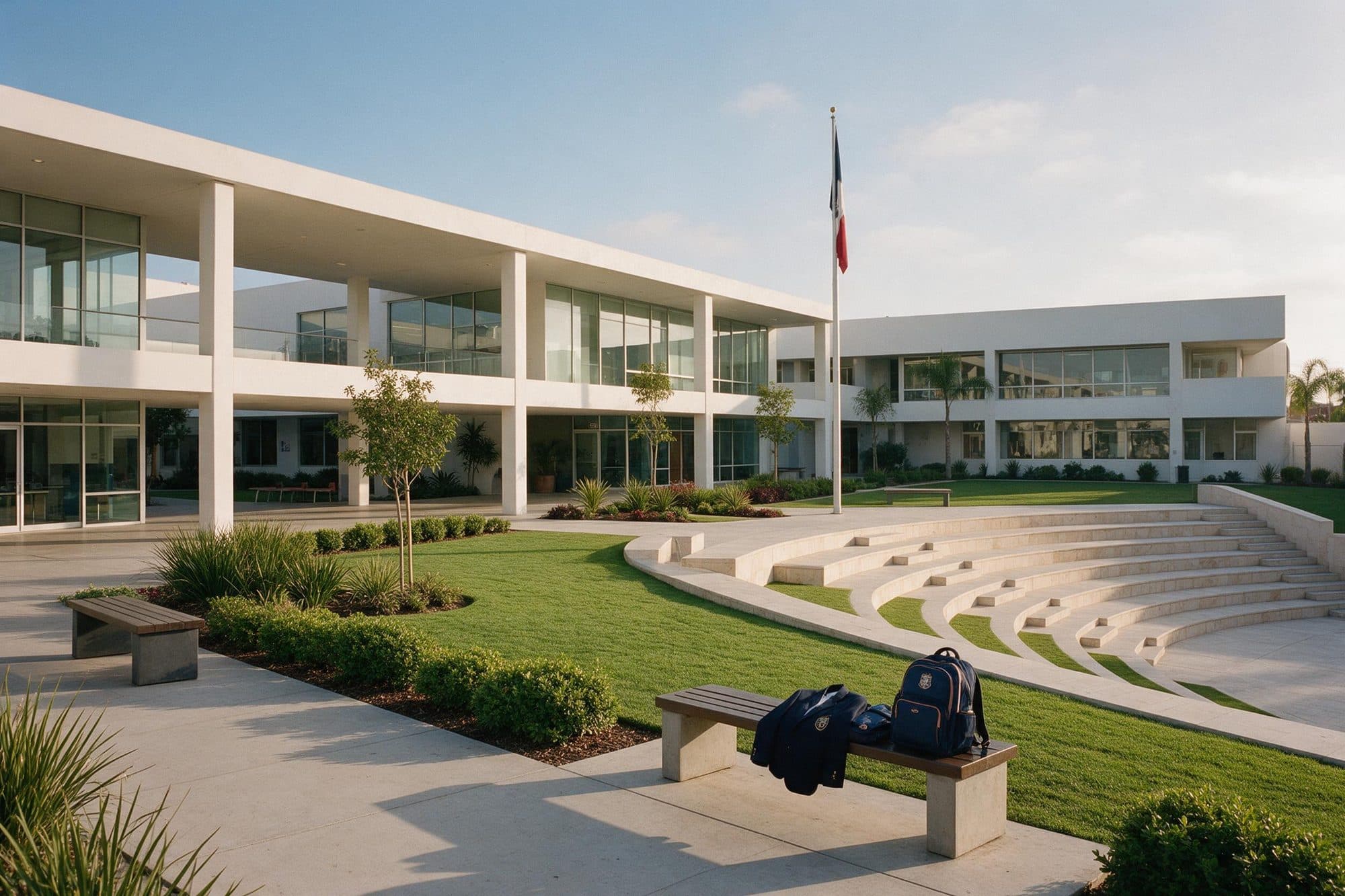 Campus de un colegio privado, listo para el día de la foto